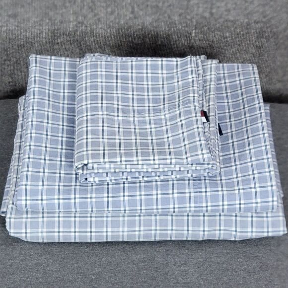 Tommy Hilfiger 4 Pc Sheet Set Blue Full Flat Fitted 2 Cases 14" Deep Pockets - Picture 1 of 9